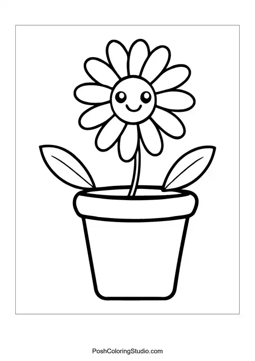 A flower pot with five tulips and raindrops.