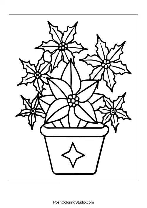 A flower pot with three sunflowers and large leaves.