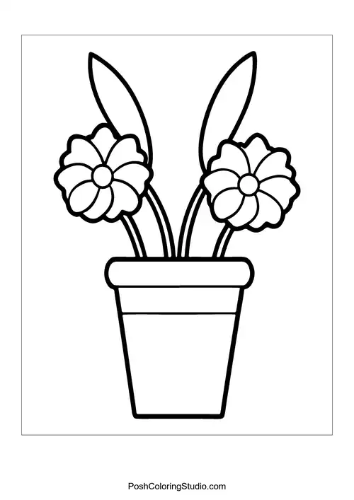 Three roses in a pot with a polka-dotted umbrella.