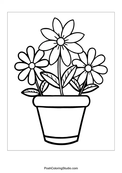 A flower pot with a smiling flower.