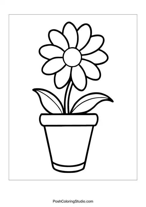 A flower pot with three flowers.