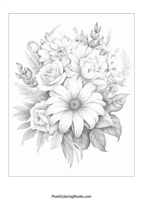 Flower Bouquet Coloring Pages sample thumbnail