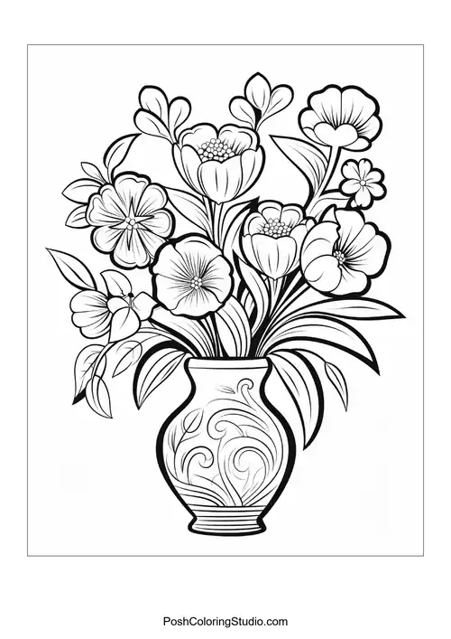 A vase filled with flowers and leafy accents.