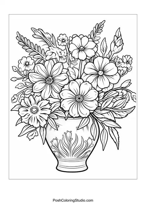 A decorative vase filled with various flowers.
