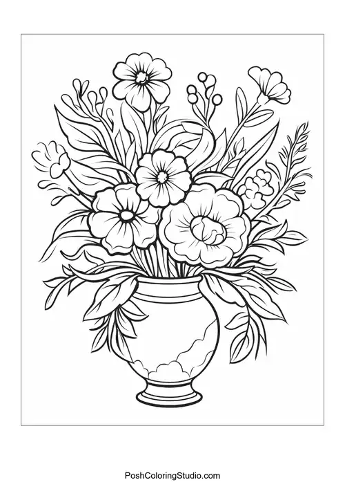 A vase filled with a variety of blooming flowers.