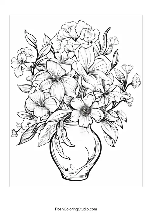 A beautifully designed vase with assorted flowers.