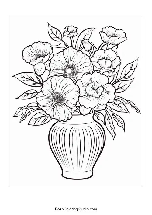 A vase filled with a variety of blooming flowers.