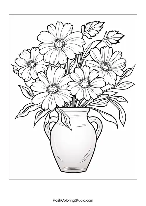 A vase filled with a variety of blooming flowers.