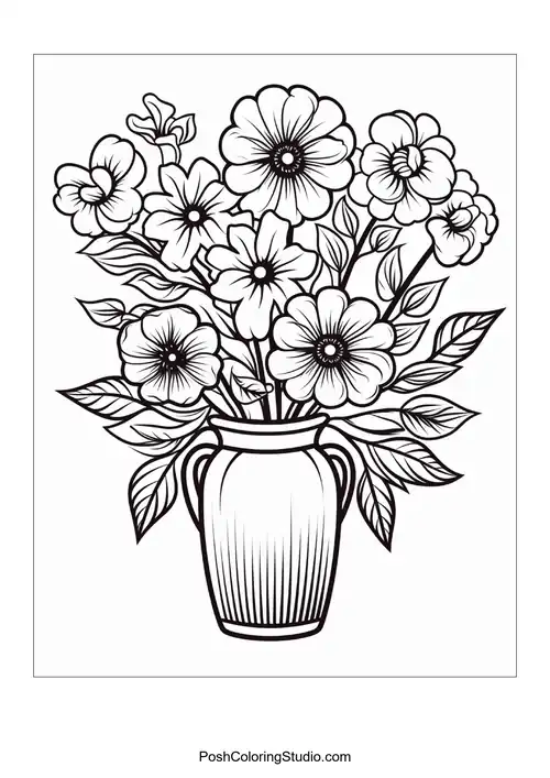 A vase filled with a variety of blooming flowers.