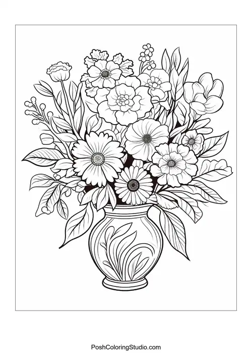 A vase containing a bouquet of flowers.
