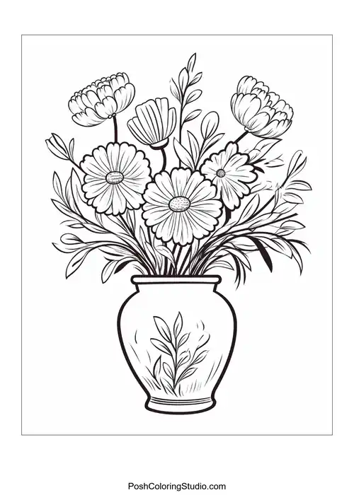 A vase filled with a mix of colorful flowers.