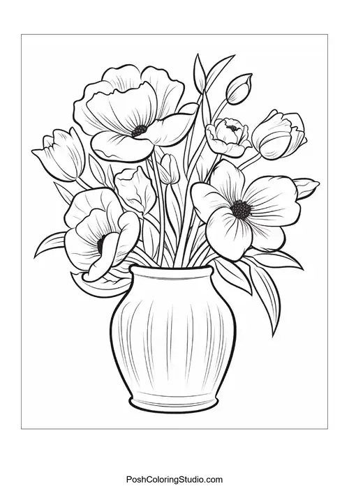 A vase with a collection of blooming flowers.