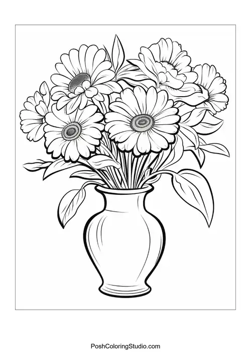 A vase holding a bouquet of daisies.