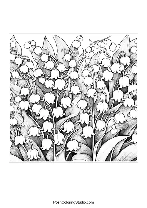A detailed view of lily of the valley flowers with small buds.