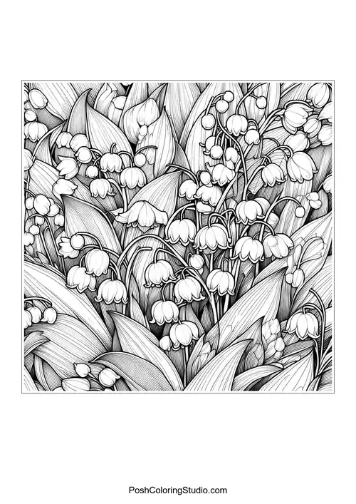A single lily of the valley flower with intricate leaf patterns.