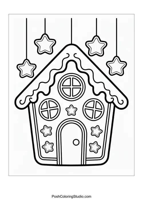 A gingerbread house with a friendly gingerbread figure.
