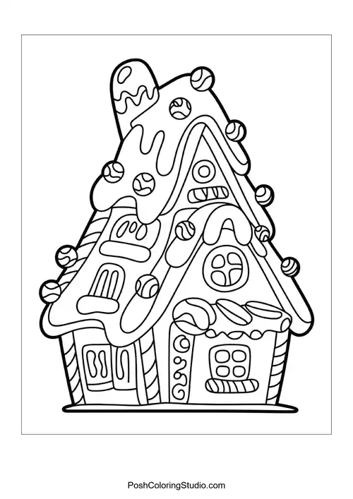 A gingerbread house adorned with candy decorations.