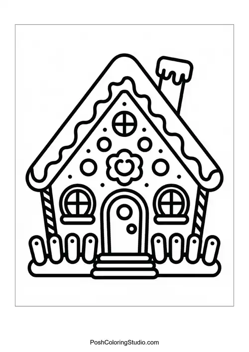 A gingerbread house with a flower decoration.