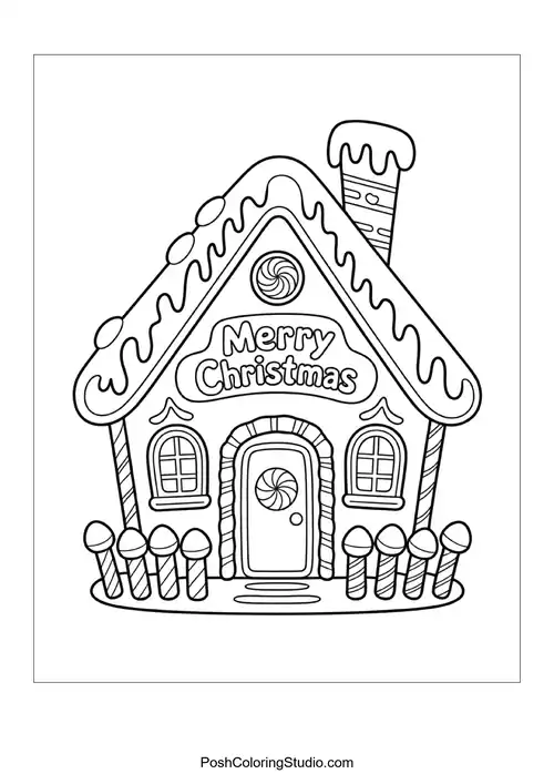 A gingerbread house with a festive message.