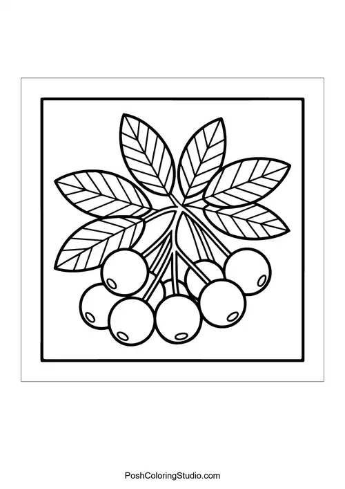 A cluster of blackberries with leaves.