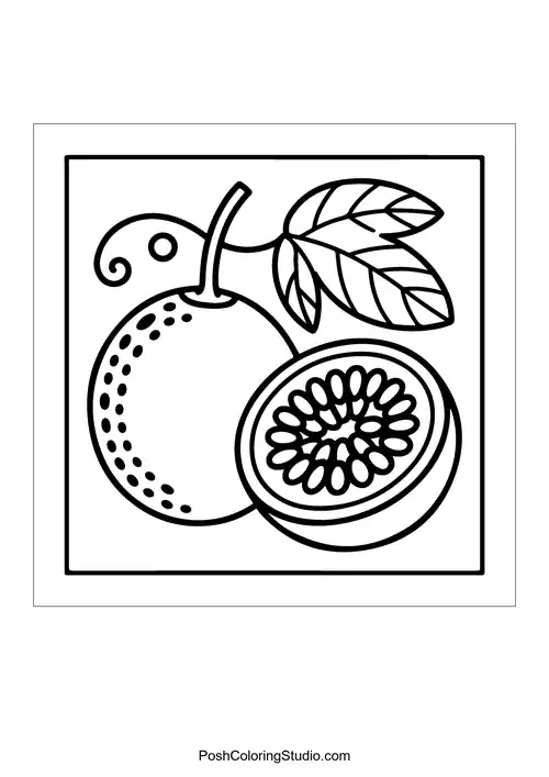 An avocado with a seed and leaves.