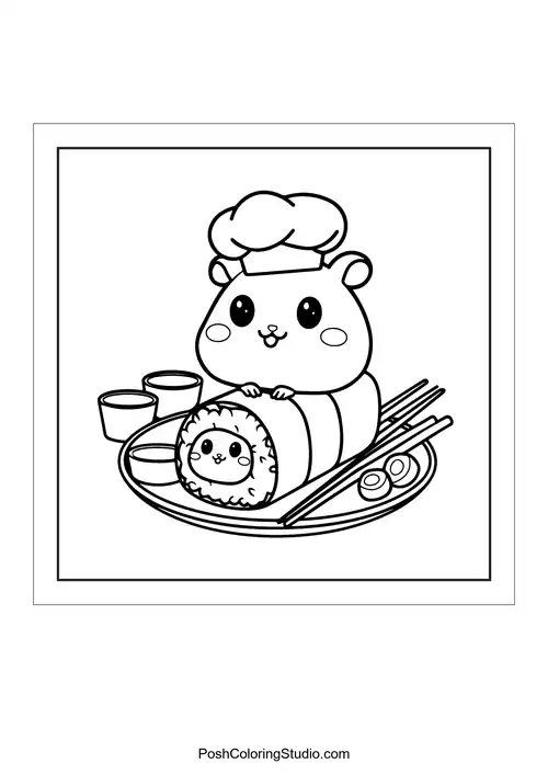 A bunny-shaped sushi roll with a bow.