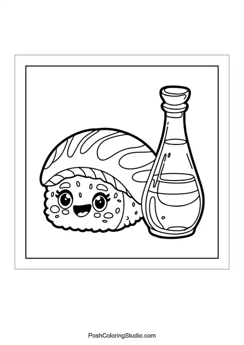A sushi roll with a cute expression and a smile.