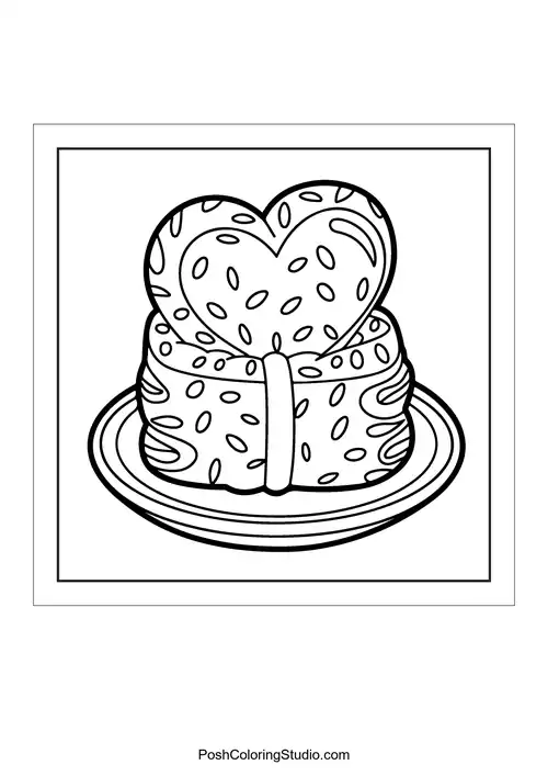 A heart-shaped cake with a ribbon and sprinkles.