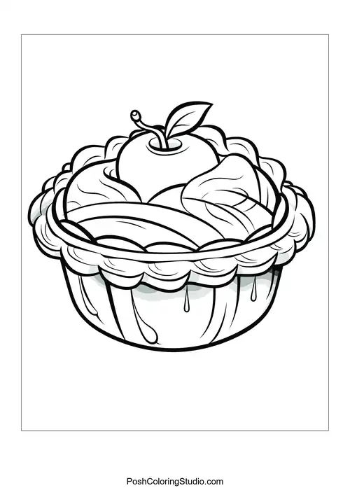 A pie on a table with leafy decorations.