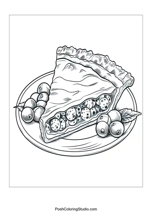 A slice of pie with a flaky crust and berries.