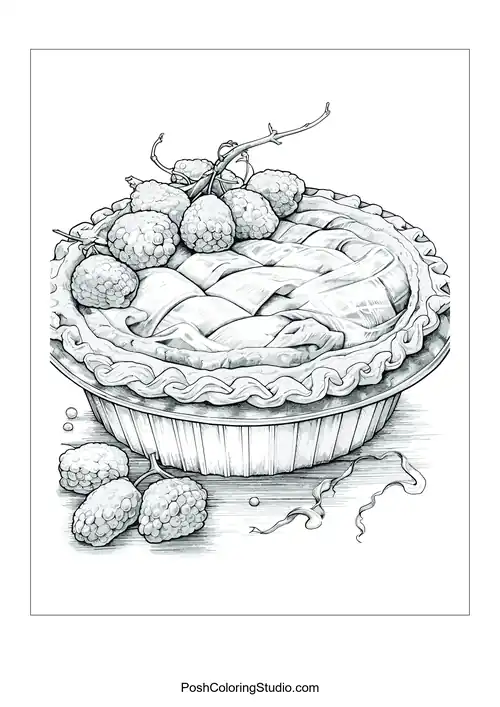 A pie with a decorative crust and fruit.