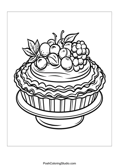 A cake with a cherry and decorative frosting.