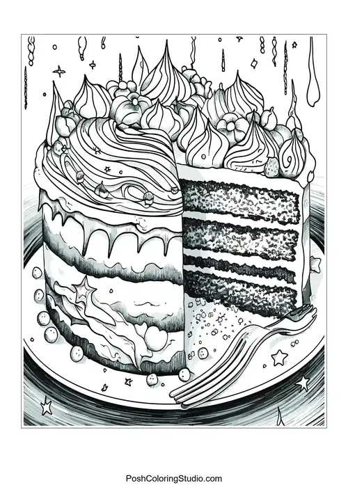 A cake with a cherry and decorative frosting.