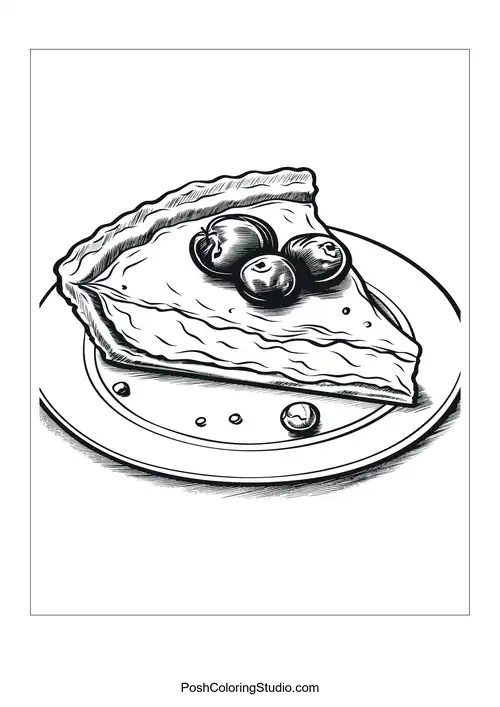 A slice of pie topped with three berries.