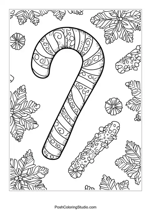 Two candy canes with decorative elements and stars.