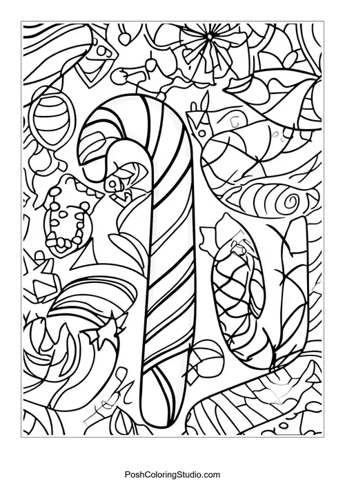 Two candy canes with floral patterns and decorative elements.