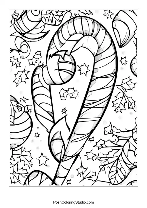 Candy canes with snowflakes and various festive shapes.