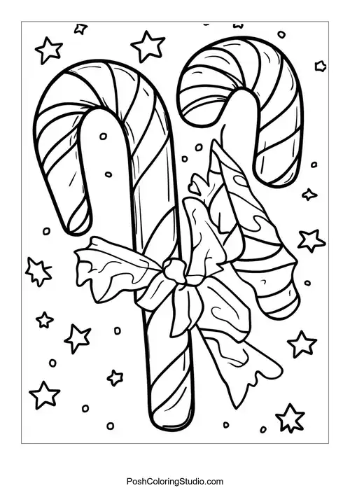 Two candy canes with floral patterns and decorative elements.