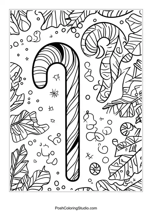 Candy canes with various festive decorations and stars.