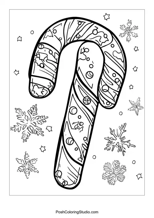 Two candy canes with decorative elements and stars.