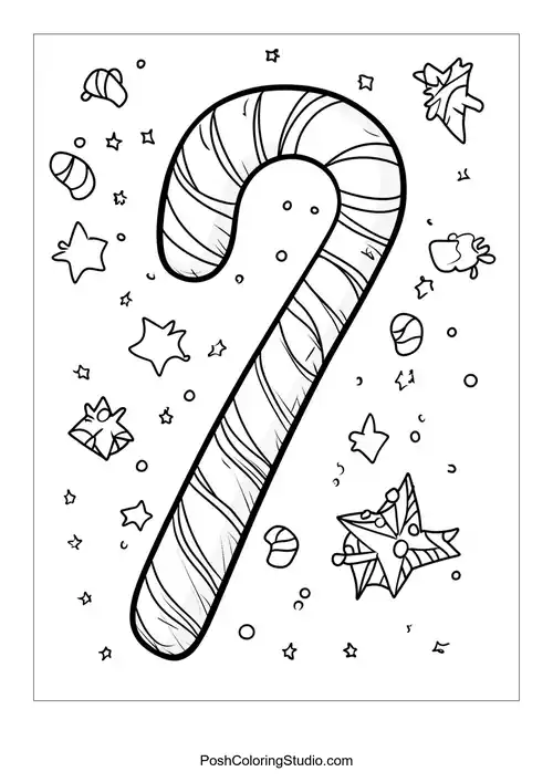 Two candy canes with floral patterns and decorative elements.