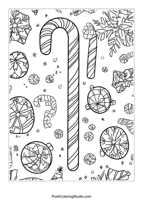 Candy canes with snowflakes and various festive shapes.