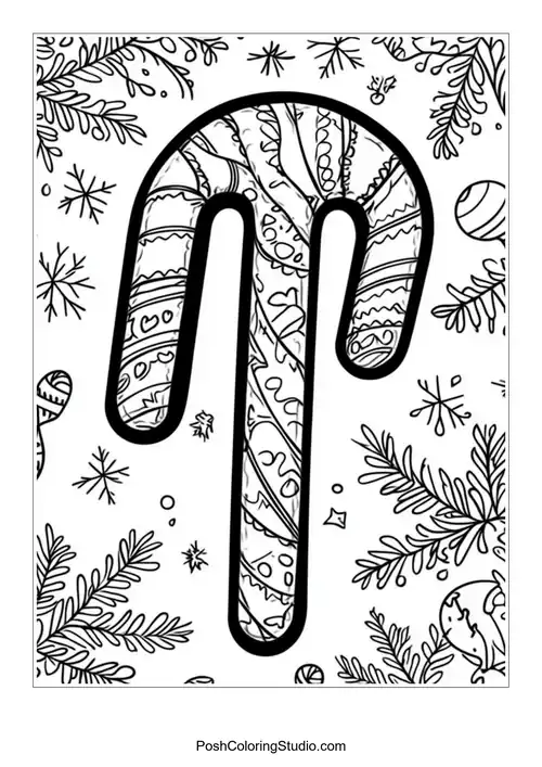 Candy canes with various festive decorations and stars.