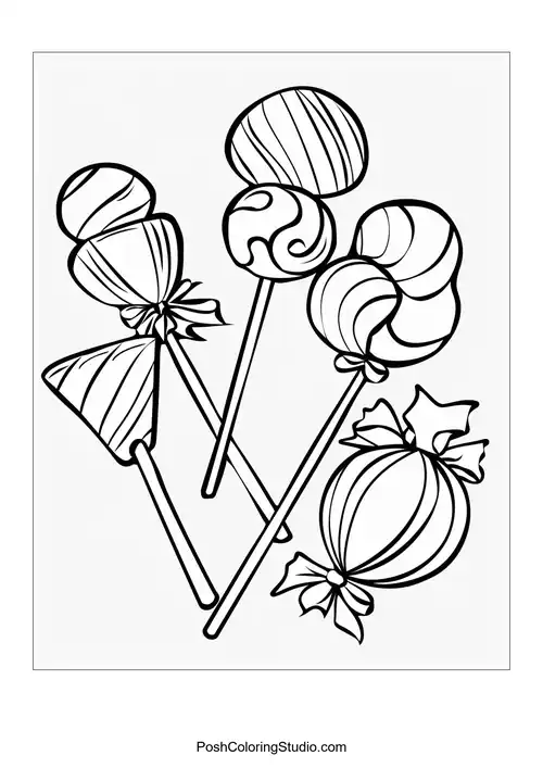 A girl holding a lollipop in a whimsical candy forest.