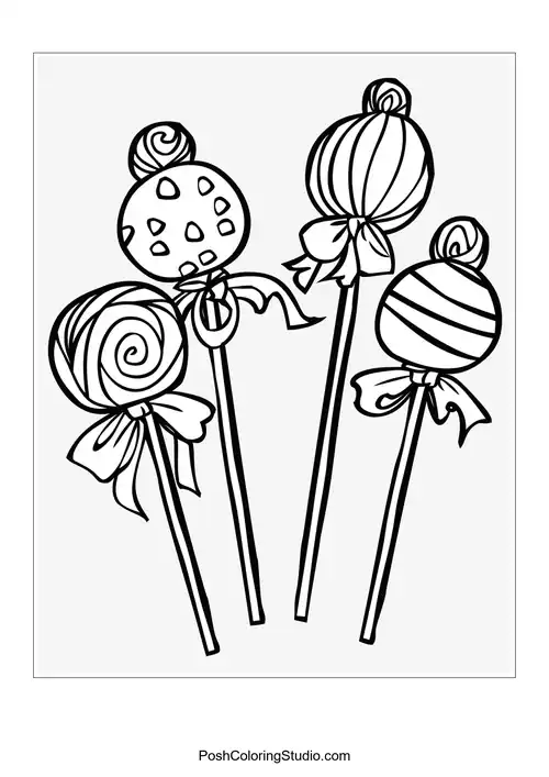 A girl with a lollipop in a candy-themed environment.