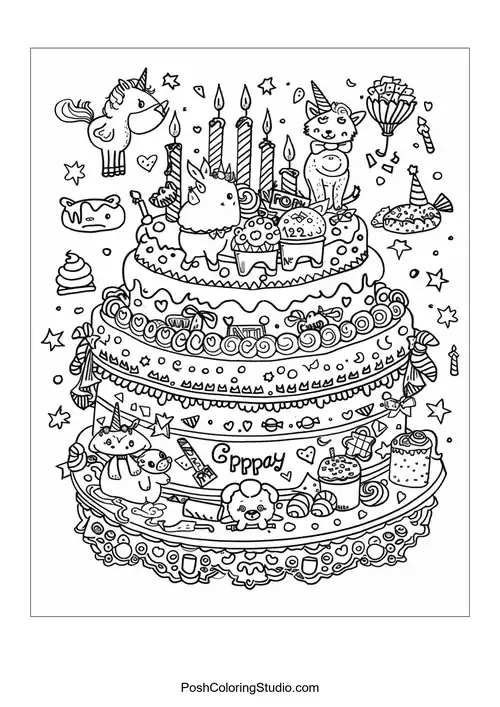 A girl with a lollipop surrounded by candy trees.