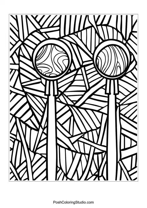 A girl with a lollipop surrounded by candy trees.