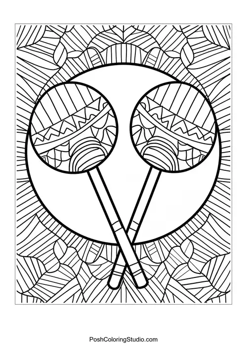 Two lollipops with intricate patterns on a decorative background.