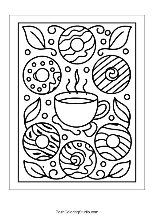 Coffee Donuts Coloring Pages sample thumbnail