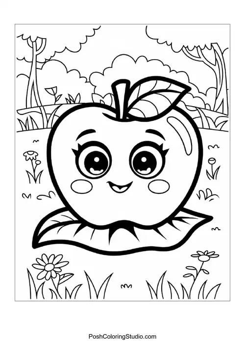 Cute Apple Coloring Pages sample thumbnail